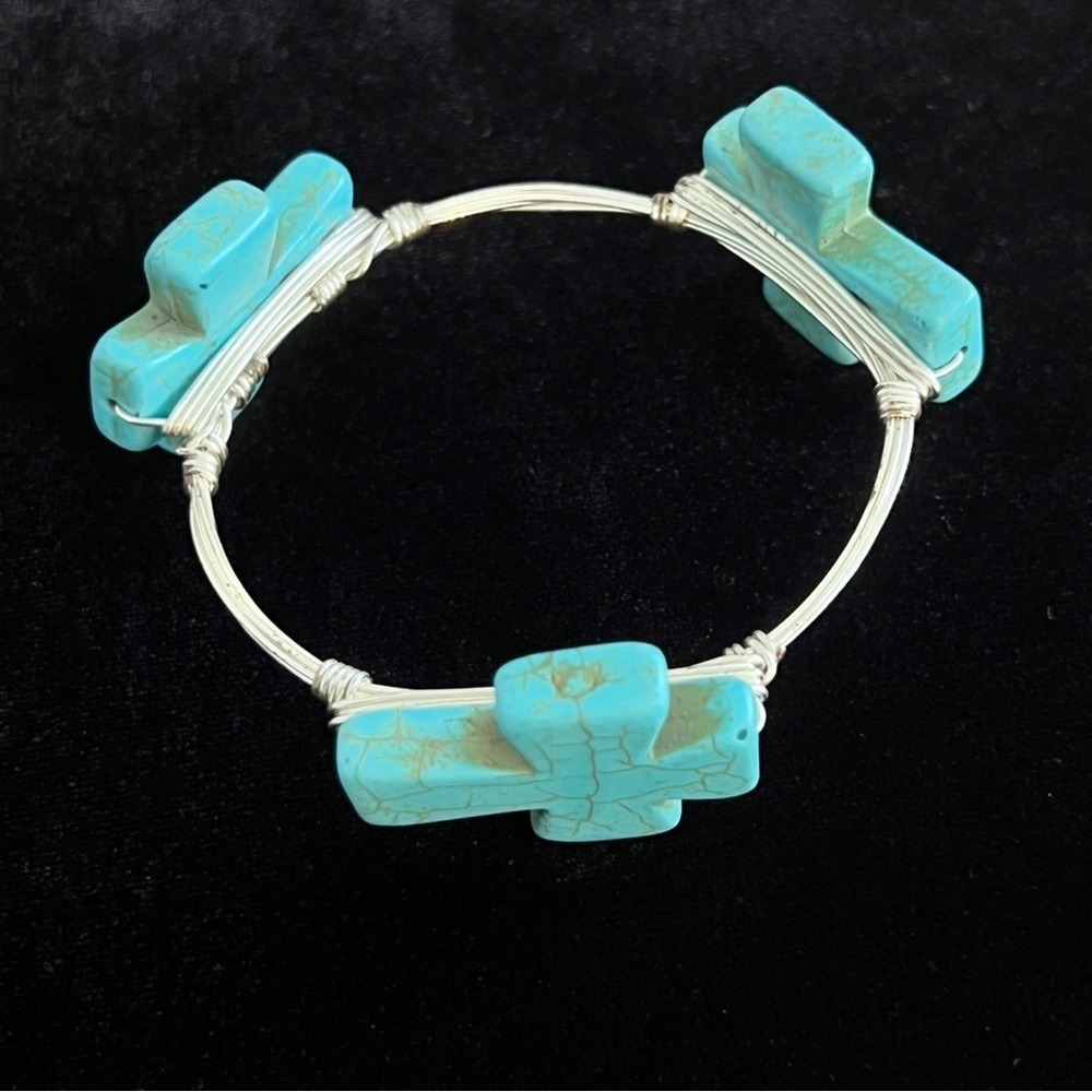 Faux Turquoise Jewelry Bundle Dangle Earrings + Bangle Bracelet OSFM - Picture 8 of 9